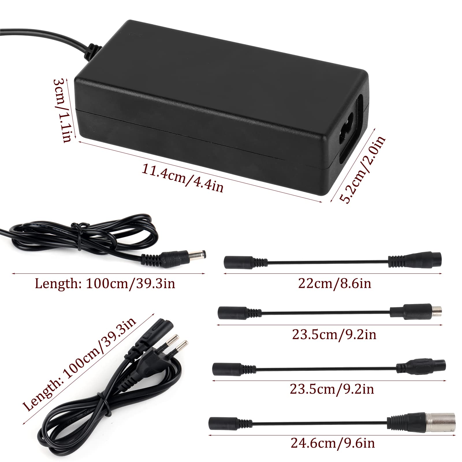 Foreverup Ładowarka do skutera, 42 V 2 A AC E Scooter kabel do ładowania, do deskorolki hoverboard, akumulator litowy (UE)