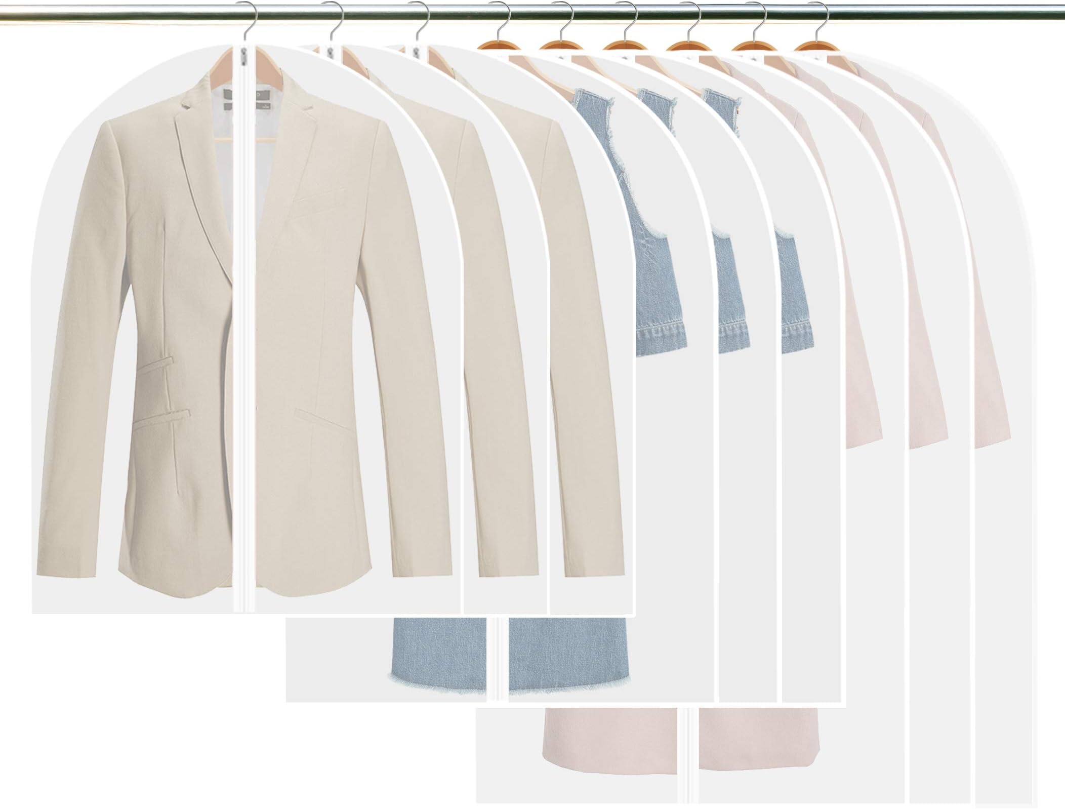 Garment Covers, Tintec 9 Pack Dustproof Suit Covers With Zip, PEVA Breathable Clothes Covers Waterproof Suit Carrier for Wardrobe Storage and Travel