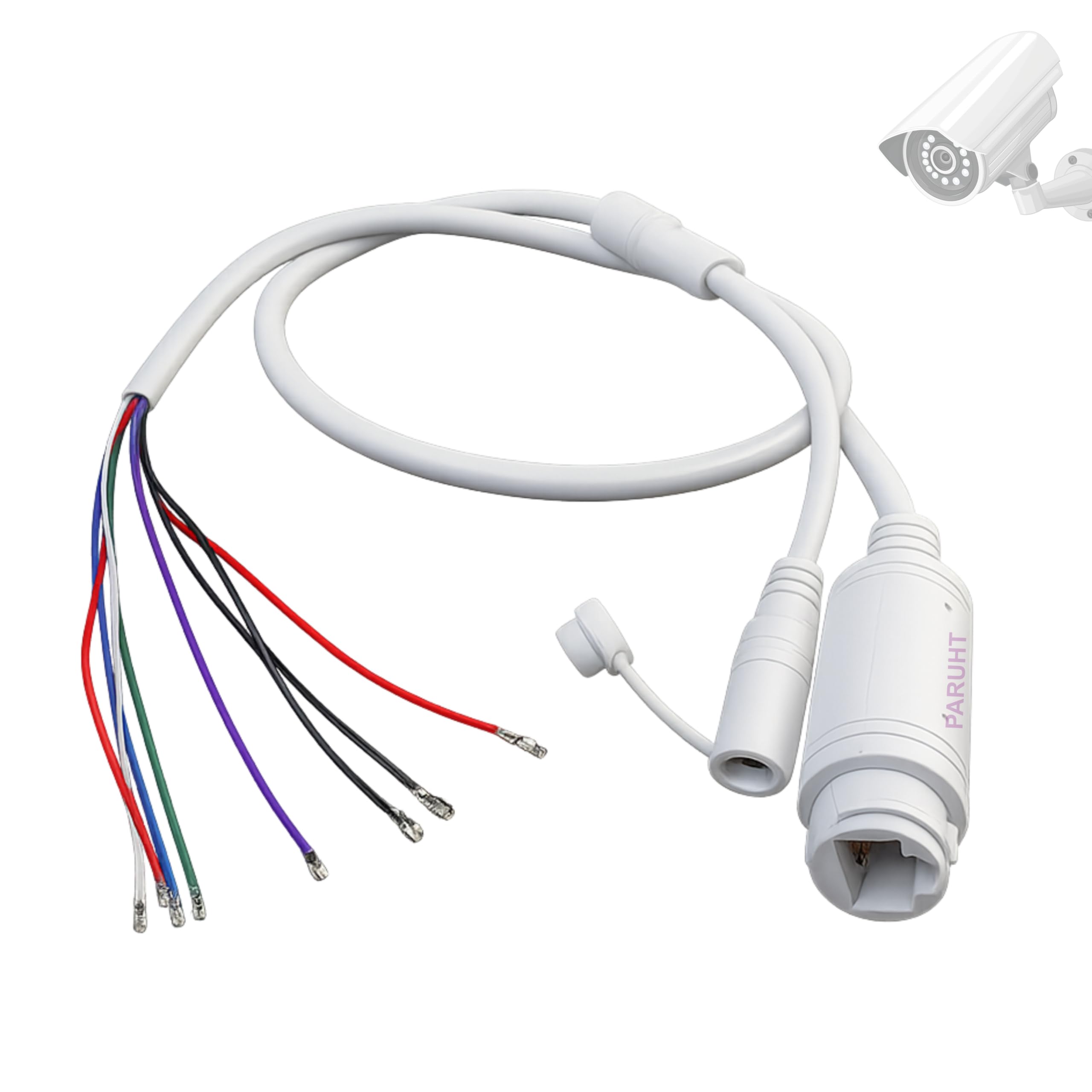 PARUHT IP Camera Cable Module Video Power Cable for POE RJ45 CCTV, White IPCW