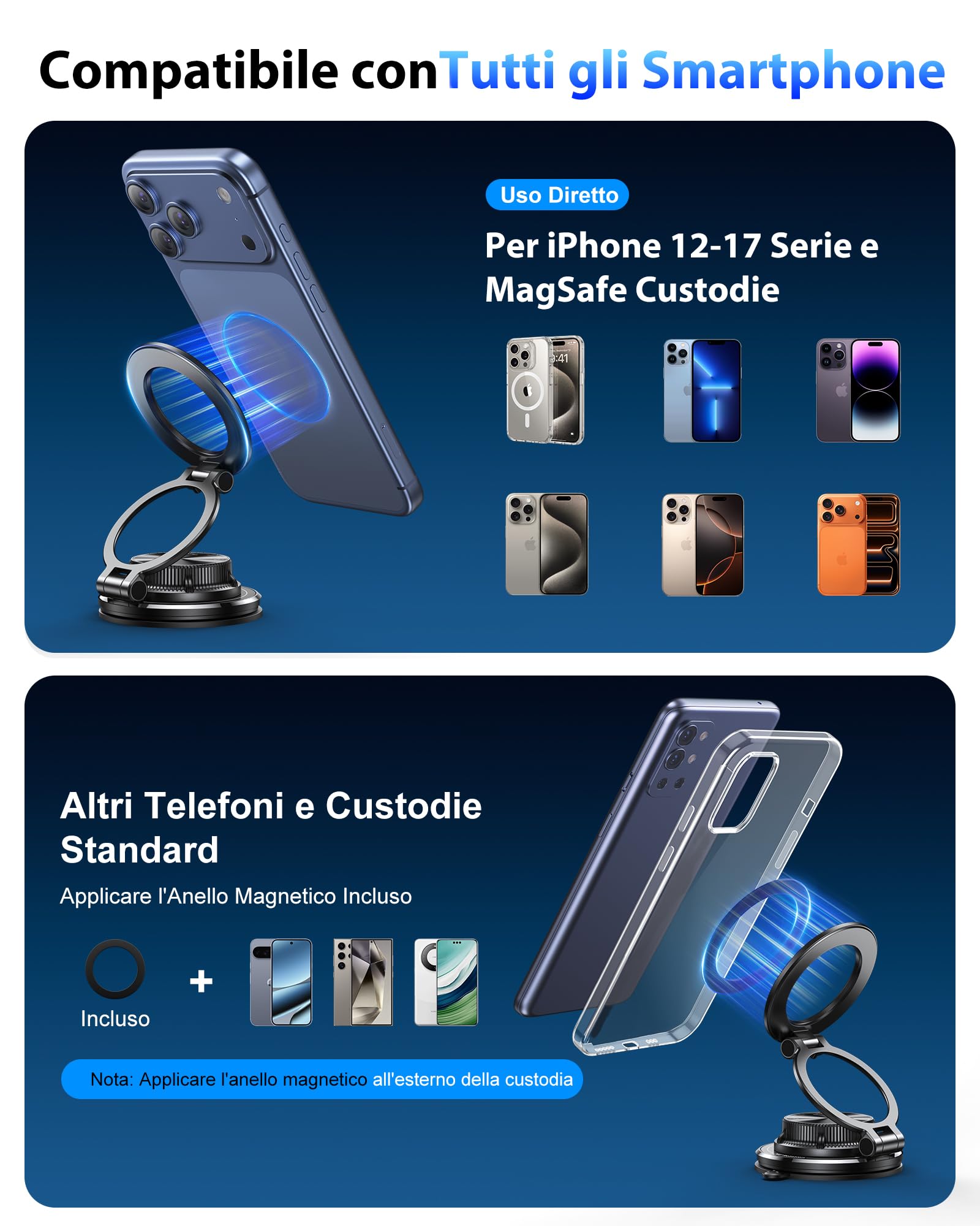 Porta Cellulare Auto Magnetico Glangeh Ultra Sottile Metallo 360° Rotazione