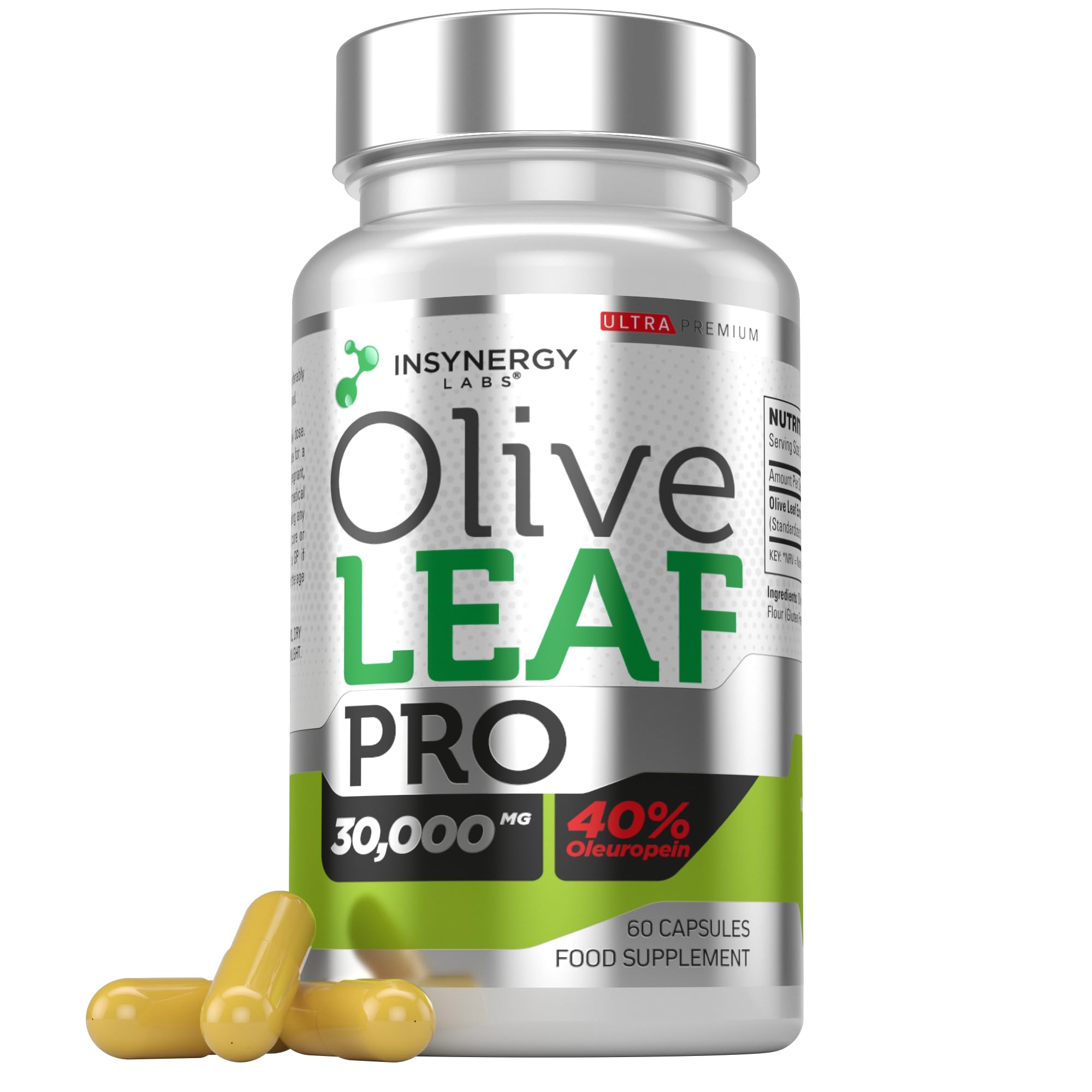30,000MG Olive Leaf Extract 40% Oleuropein (Maximum MG on Amazon) Wild Grown Spain Ultra-Premium Grade Olive Leaf Extract Capsules - Olive Leaf Supplement 60 Vegan Capsules