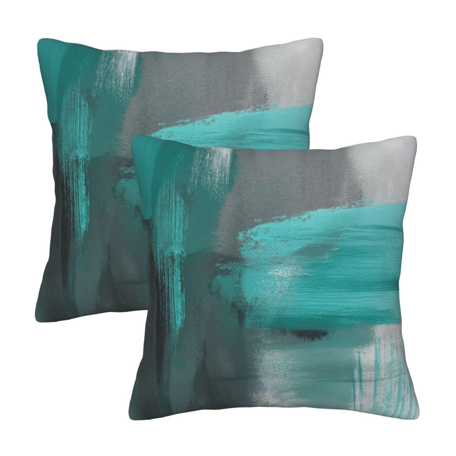 HOSTECCO Turquoise and Gray Cushion Covers 45x45 cm Pack of 2 Teal Abstract Cushion Cases Modern Art Velvet Decorative Pillow Covers for Sofa Couch Home Living Room — image 1