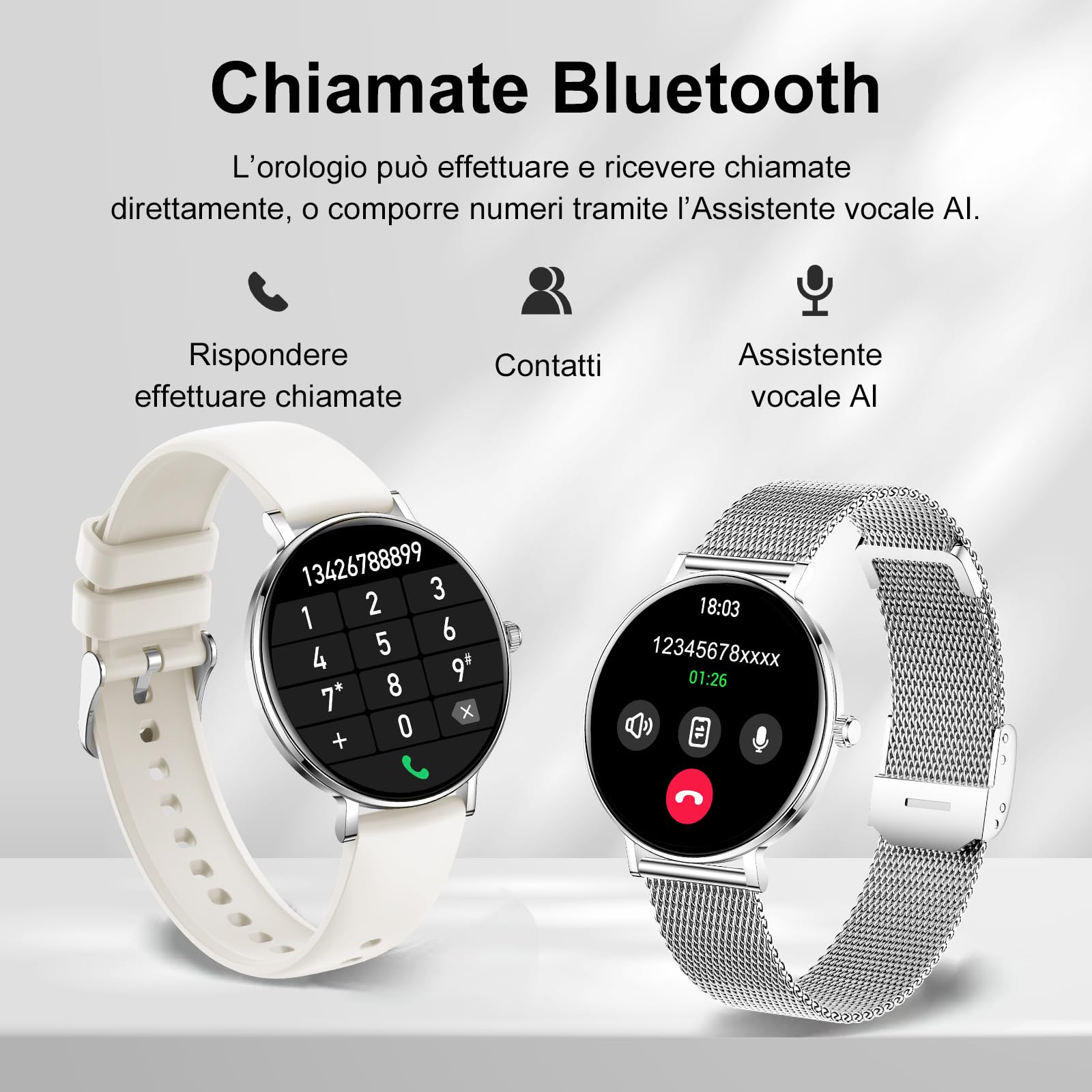 Smartwatch Donna Uomo 2026 Durata Piu Giorni 1.32Amoled Rotondo Digitale Ultrasottile Elegante Impermeabile Notifica App Esercizio Fitness Chiamata Bluetooth Compatibile Android e Ios (Argento)