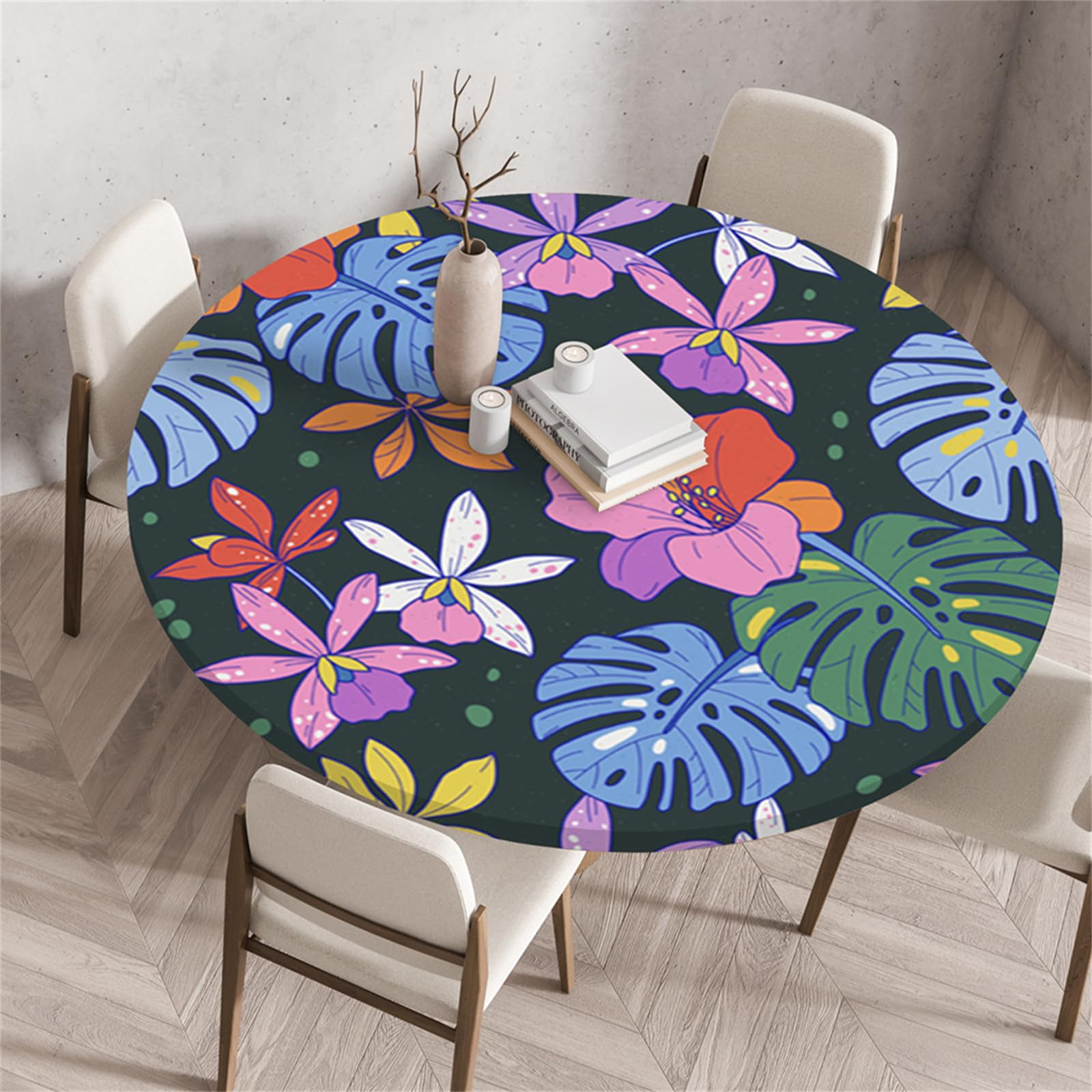 Muiuou Round Tablecloth,Printing Tabletop,Reusable Waterproof Oil-Proof Elastic Edged Round Table Cover Protector Cloth,Fitted Kitchen Dinning Room Home Decoration (Diameter 80cm,Style 10)