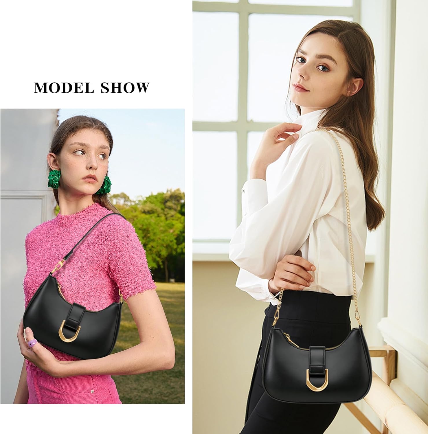 KKXIU Small Shoulder Bag for Women - Crescent Bag Small Purses for Women Trendy Vegan Leather Purse with Removable Strap - Image 2