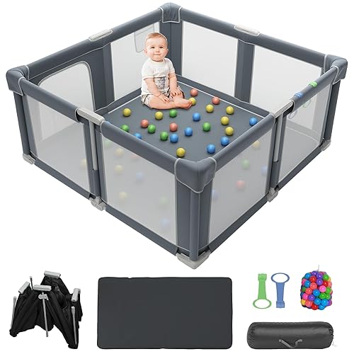 Corralito plegable para bebés y niños pequeños, corralito portátil de 51 pulgadas con alfombrilla y pelotas oceánicas, patio de juegos con malla
