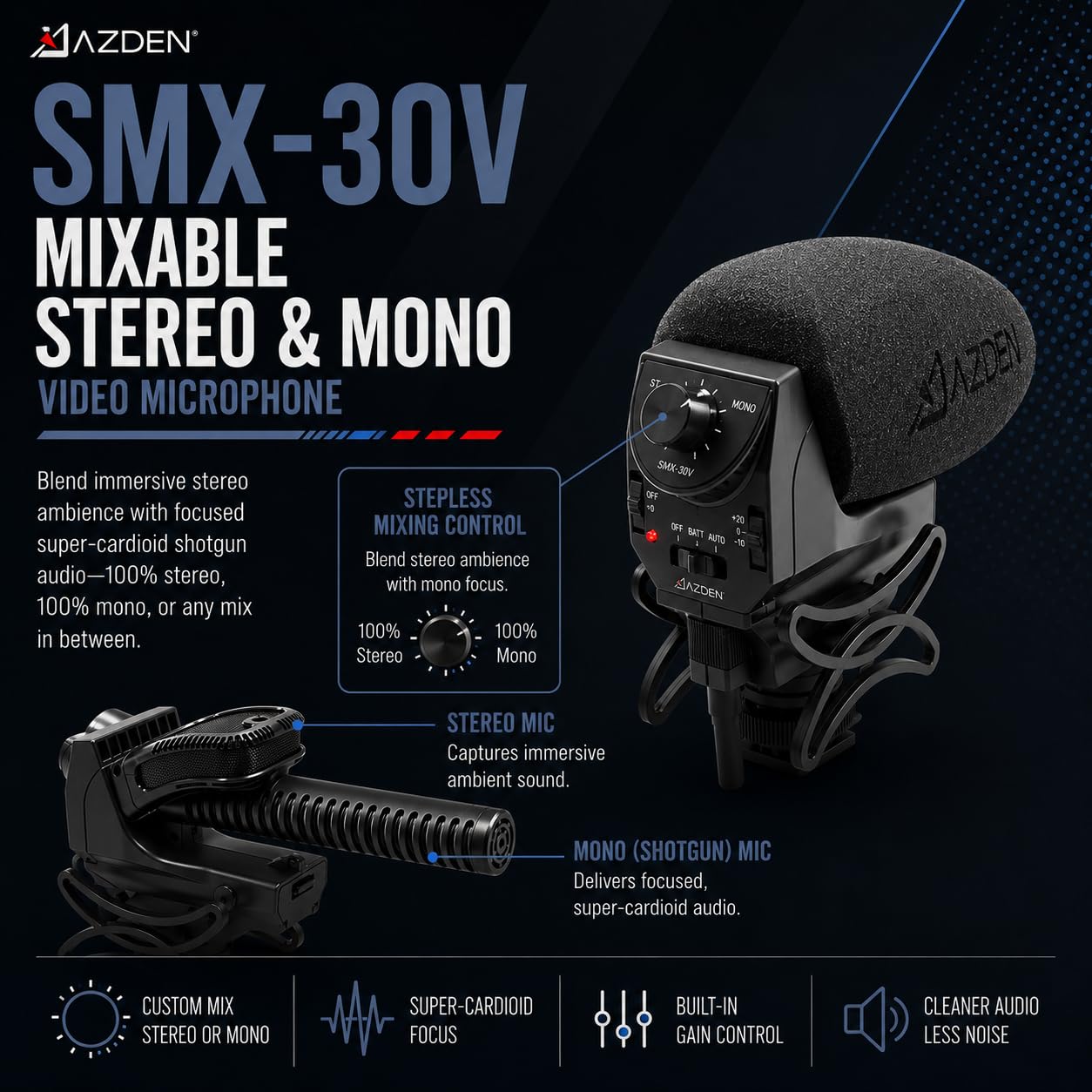 Amazon | AZDEN SMX-30V ステレオ/モノラル混合可能ビデオマイク