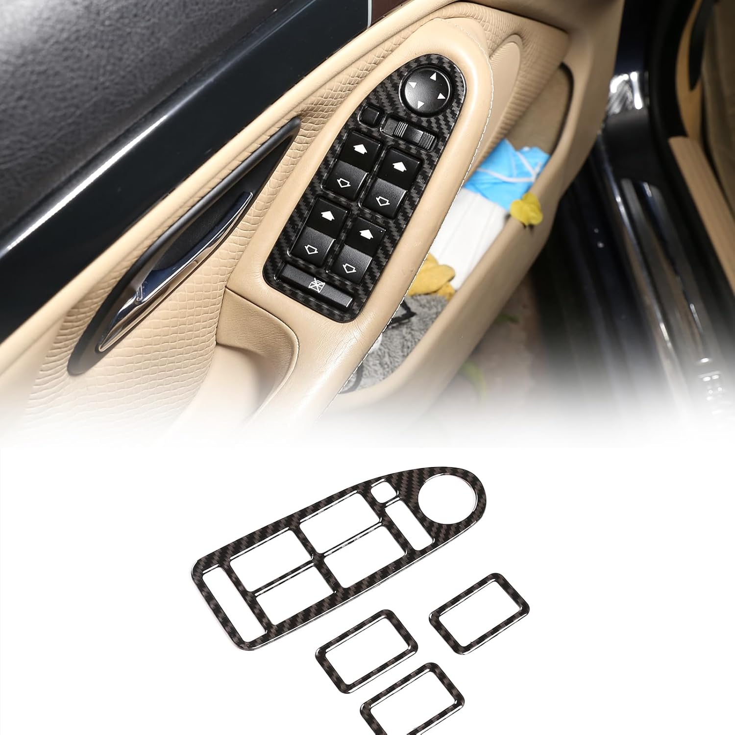 Window Lift Switch Panel Cover Trim Compatible with BMW 5 Series E39 1996-2003 ABS 4PCS Car Door Console Frame Trim Accessories (ABS Carbon)
