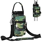 Nuovoware Magnetic Gym Bag Water Bottle Carrier Holder with Adjustable Shoulder Strap, 40oz Magnets Magnetic Gym Bag Bottle Pouch Sling, 2 Pocket Sling Neoprene Organizer Sleeve, Camouflage Green