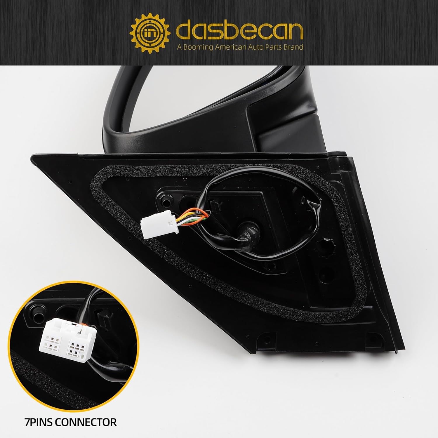 Dasbecan Right Passenger Side Door Mirror Assembly Compatible with Toyota RAV4 2013 2014 2015 Power Glass Heated with Turn Signal Light Replaces TO1321310 87910-0R080 Black (7 Pins)