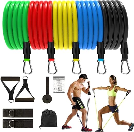 Fit Simplify Resistance Bands Set for Exercise, Stretching and Workout Toning Tube Kit with Foam Handles, Door Anchor, Ank...