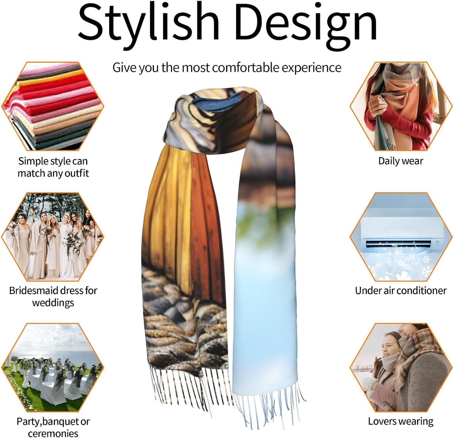 Women's Scarf Roof shingle Winter Warm Fringed Scarves Fashion Long Shawl Wrap for Women