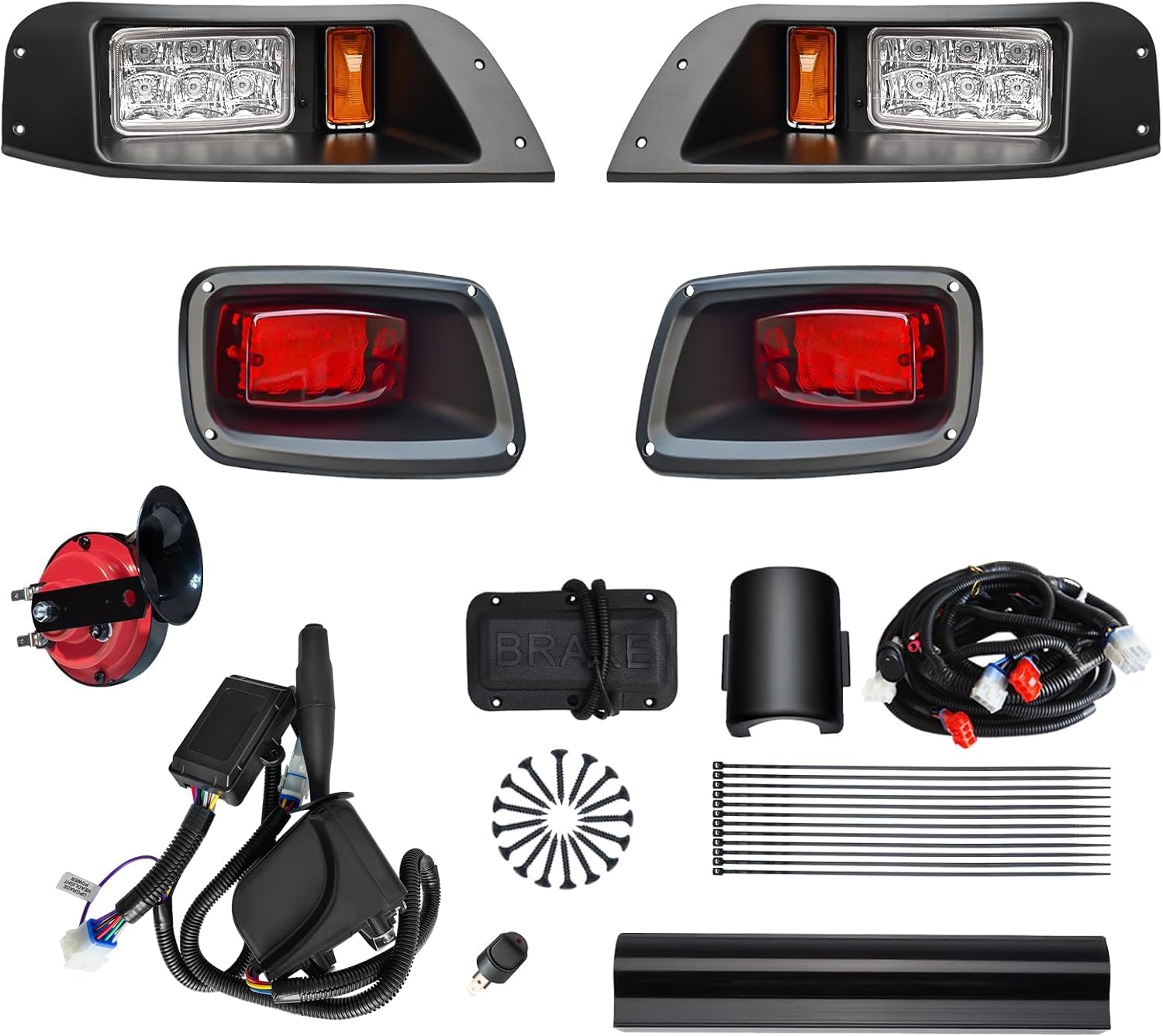 Golf Cart Deluxe Light Kit for EZGO TXT,12V Street Legal Golf Cart Upgrade Headlights Taillights Kit for EZGO TXT Led Light 1996-2013 with Turn Signals Hazard Light Switch Horn Brake Pad