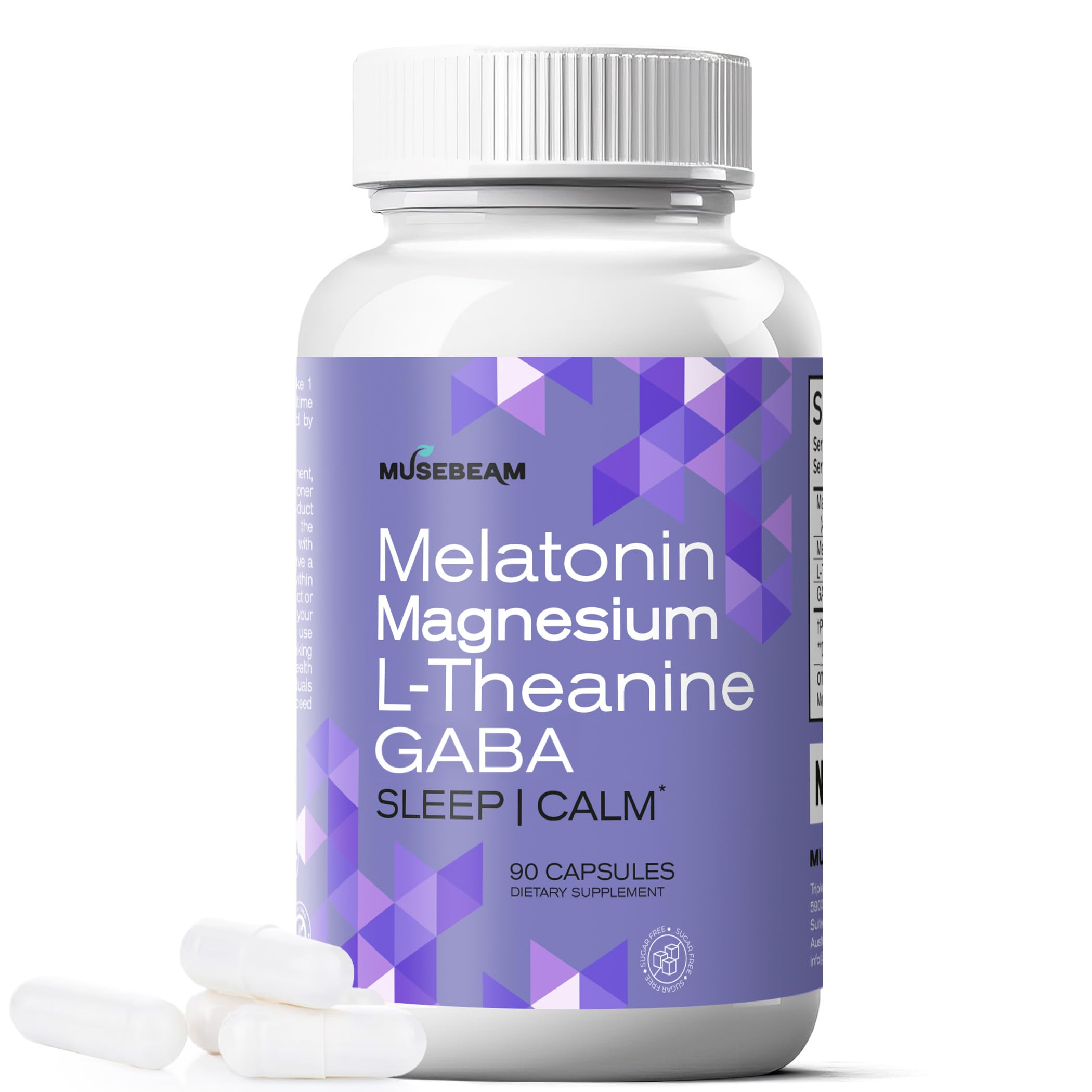 Magnesium Glycinate 275mg Melatonin 5mg L-Theanine 200mg GABA 100mg Capsules - Full Rest Nighttime Bedtime Support Supplement for Men Women - Vegan Sugar-Free Gluten-Free