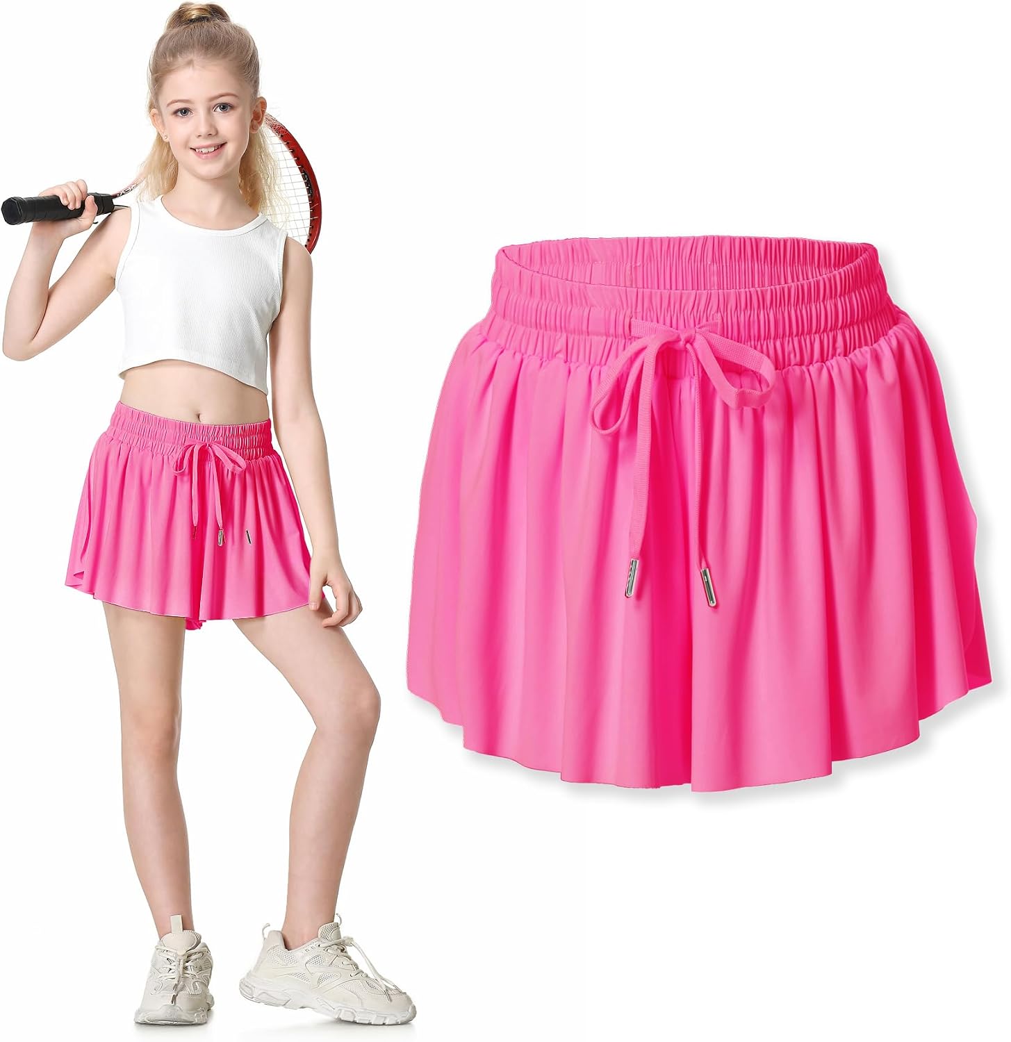 Two Inches Extended Butterfly Shorts Girls Flowy Shorts, 2-in-1 Youth Girls Athletic for Fitness, Running, Sports
