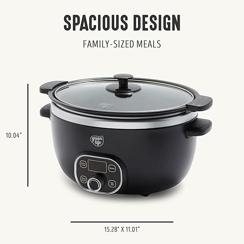 Vista 2 de GreenLife Olla de cocción lenta de 6QT, olla de cerámica antiadherente no tóxica sin PFAS, recipiente interior extraíble, programable, apta