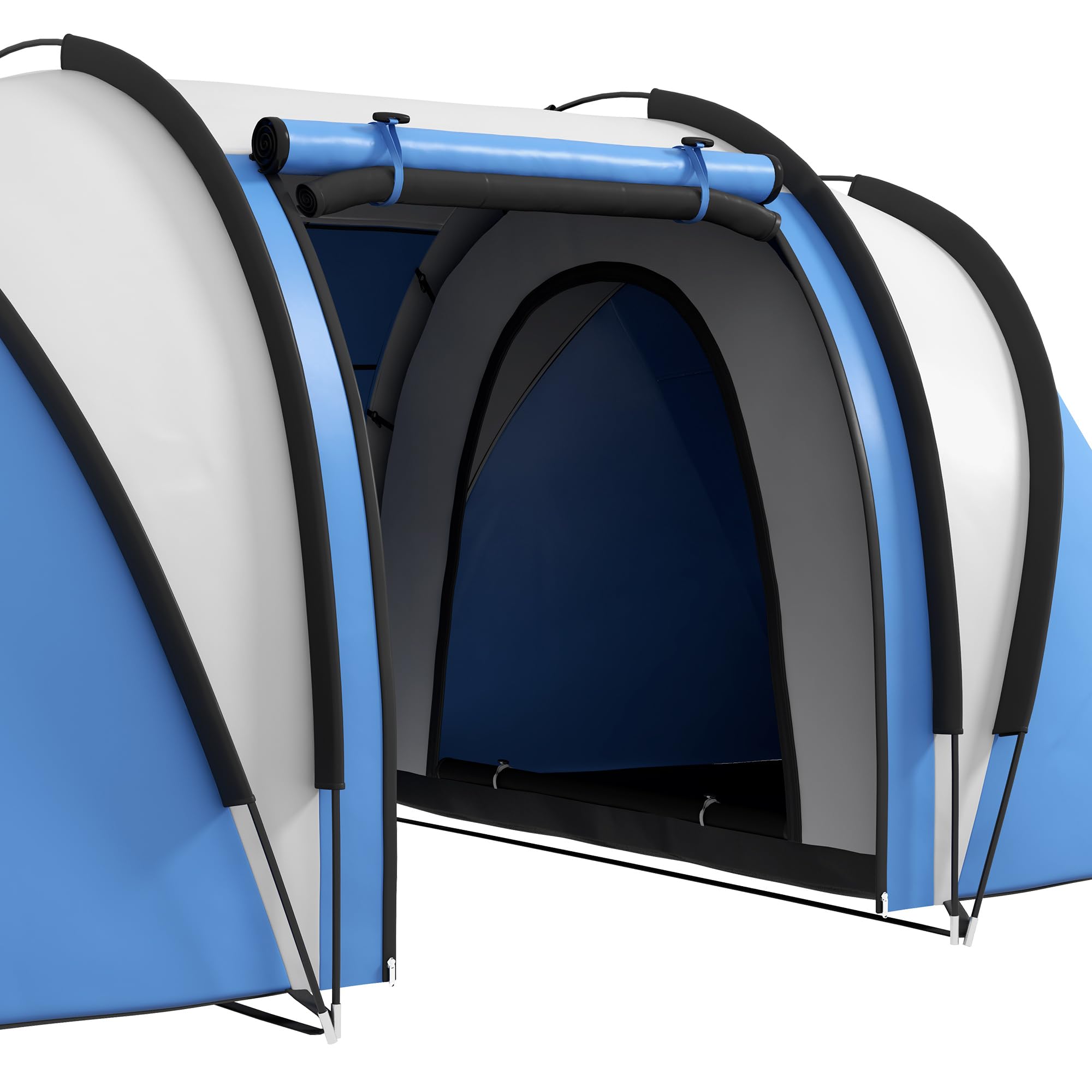 Outsunny Tienda de Campaña Familiar para 4-5 Personas Tienda de Acampada de Túnel Impermeable 3000 mm con 2 Dormitorios Bolsa de Transporte y Gancho para Pescar Senderismo