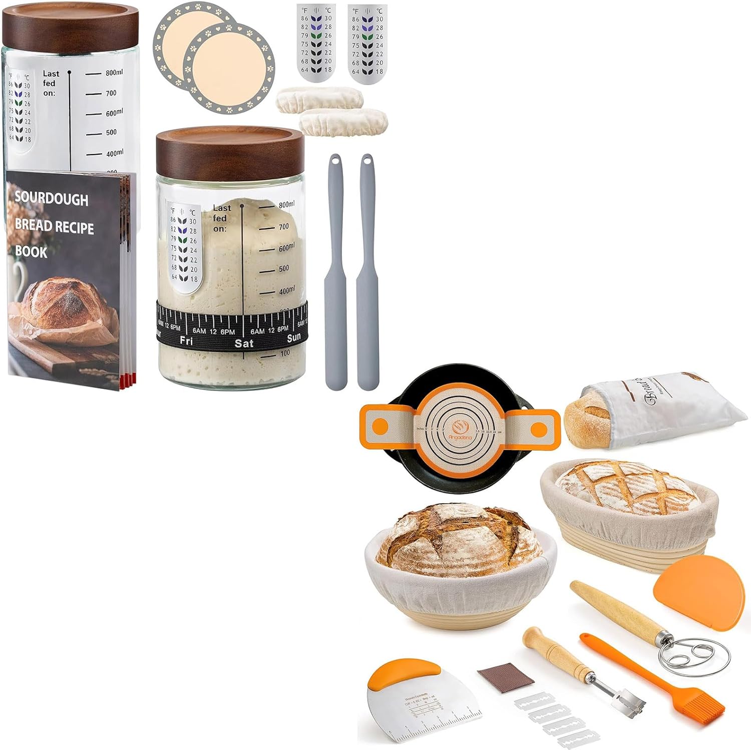 Sourdough Starter Kit,34oz Sourdough Starter Jar Glass with Sourdough Recipes Cookbook