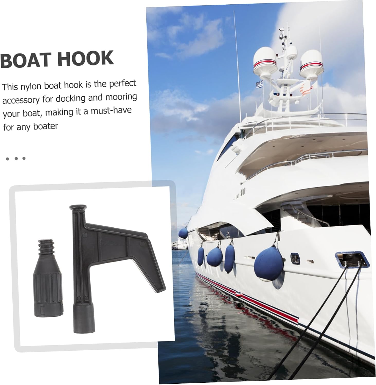 Nylon Boat Hook for Docking Sturdy Marine Accessories for Yachts and Kayaks Unbreakable Replacement Head for Fishing and Mooring