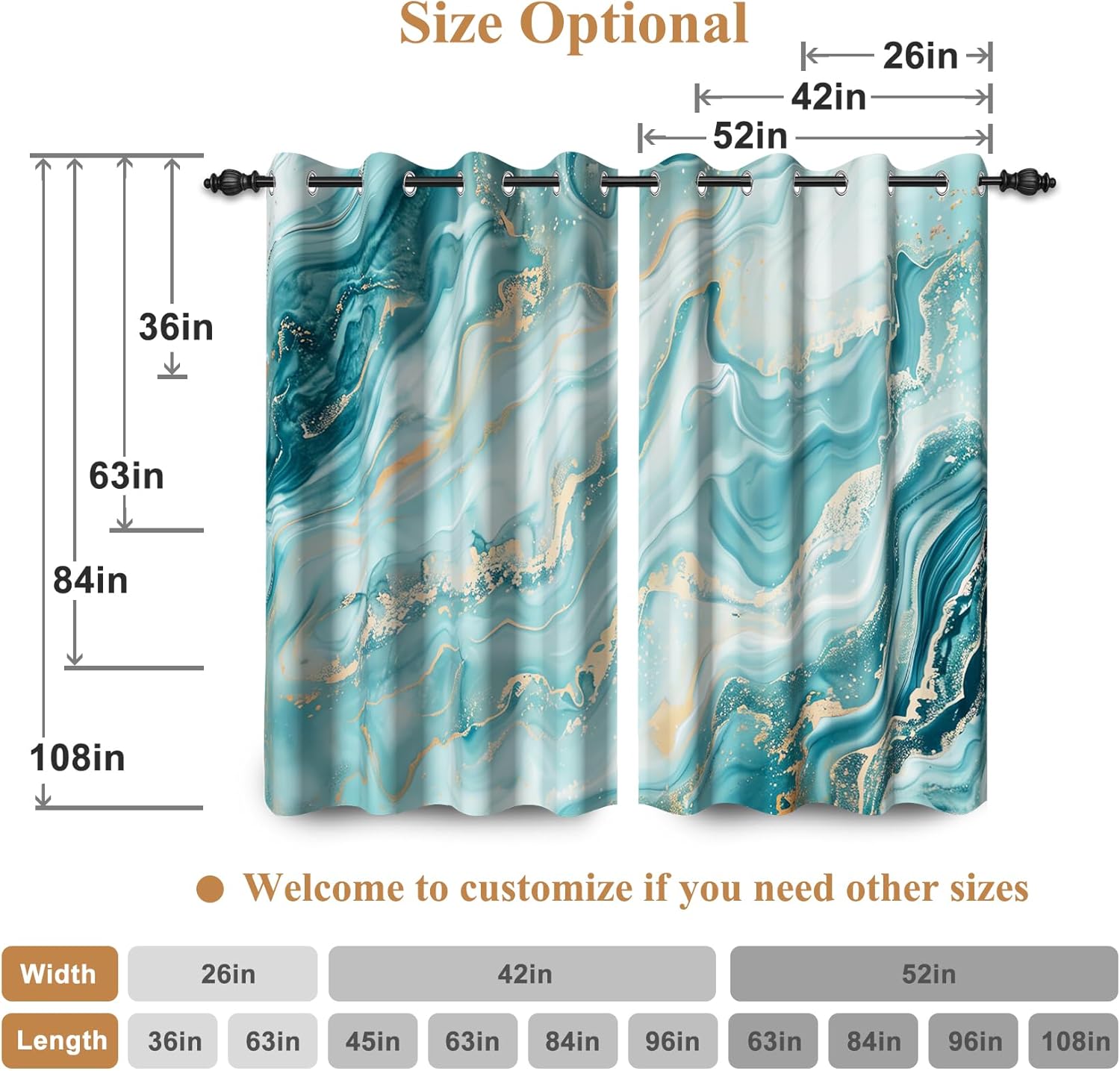 Renaiss 42 x 84 Inch Emerald Green Marble Curtains Blackout Grommet Abstract Marble Modern Aesthetic Ink Luxury Texture Art Printed Living Room Bedroom Window Drapes Treatment Black Liner 2 Panels