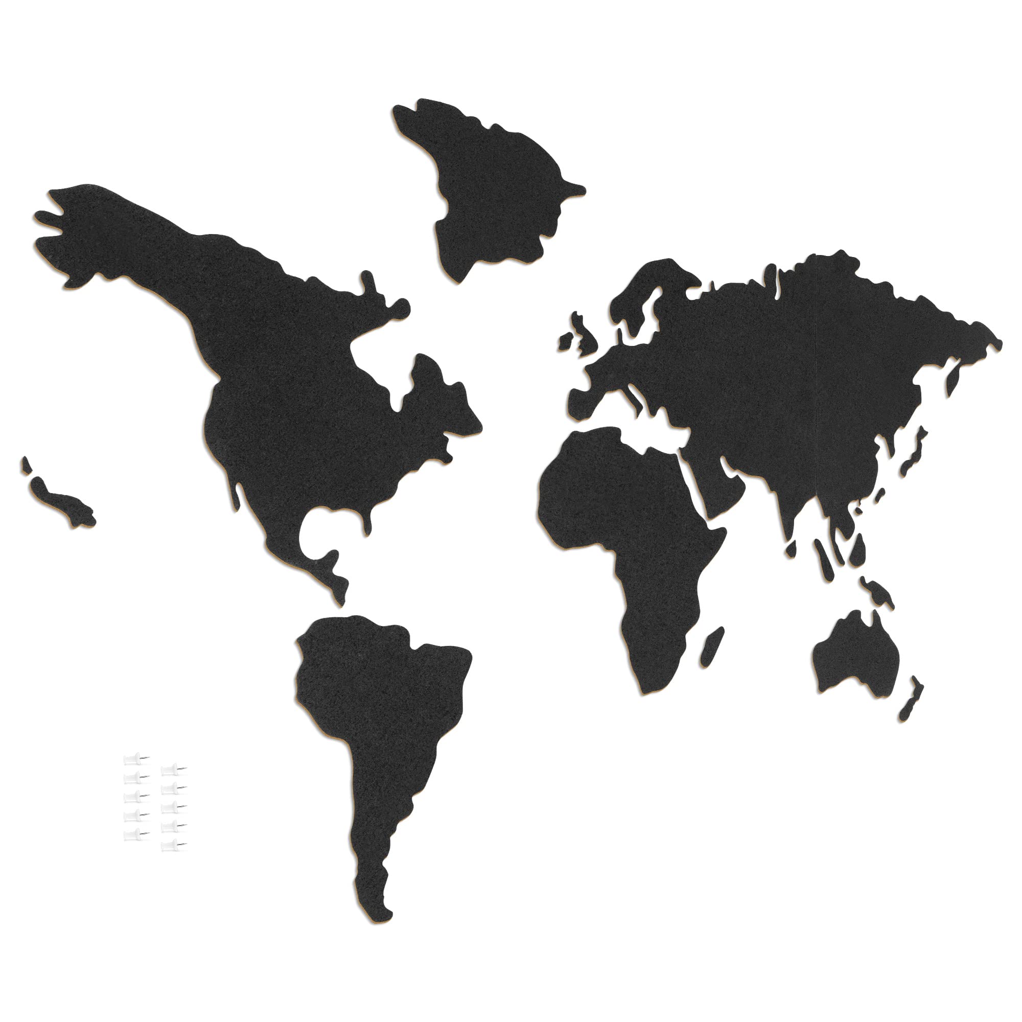 Navaris Mapa de Corcho Pared - Mapamundi Autoadhesivo para Fotos Banderas - con 10x Chincheta para marcar Lugares visitados - 102 x 50.3 CM - Negro