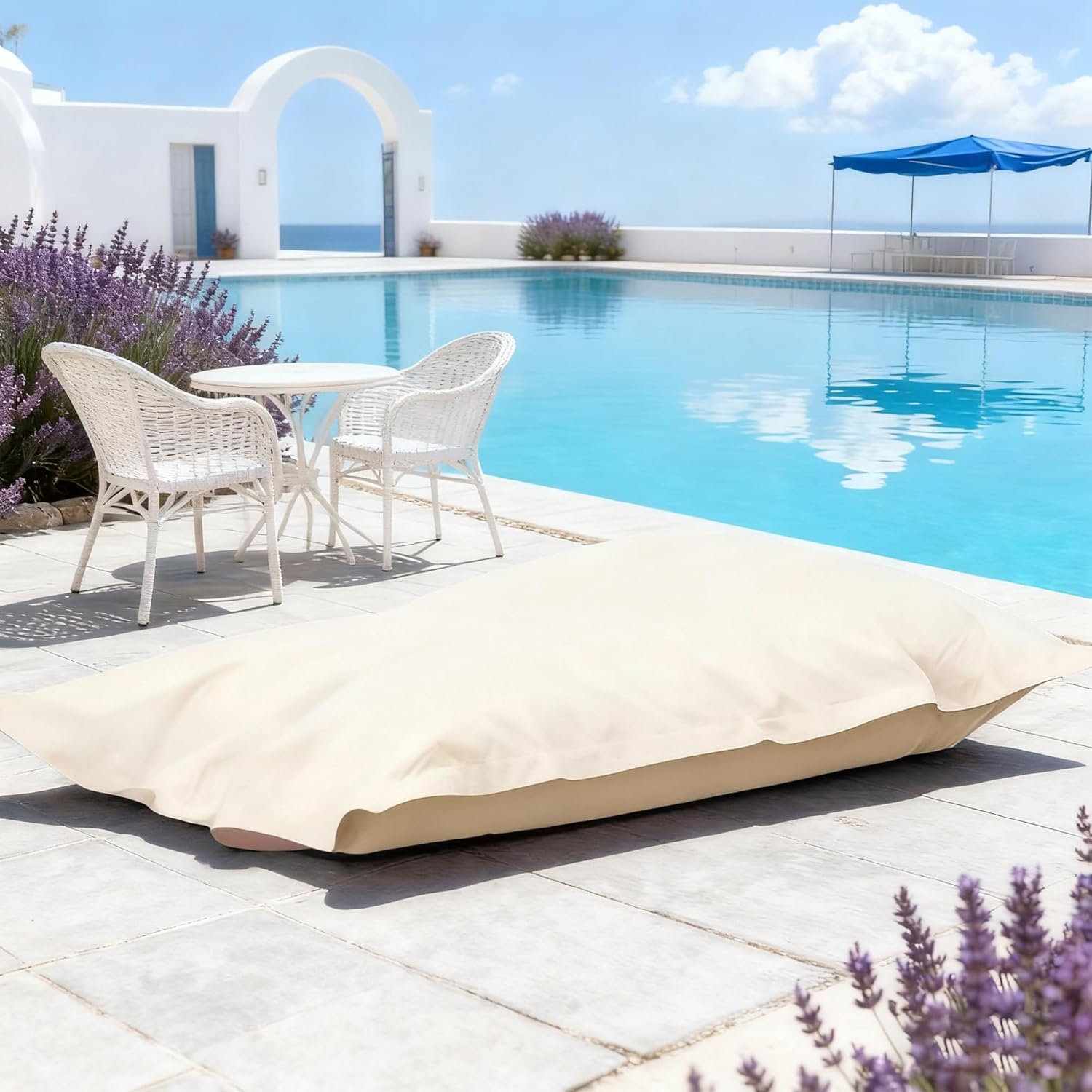 SXBCyan Waterproof Bean Bag Cover for Adults (No Filler) Soft Sofa Bed Oxford Lounge Chair Giant Beanbag Floor Seating Outdoor Stripes Pouf Couch for Poolside Beach Garden(Light Sand)