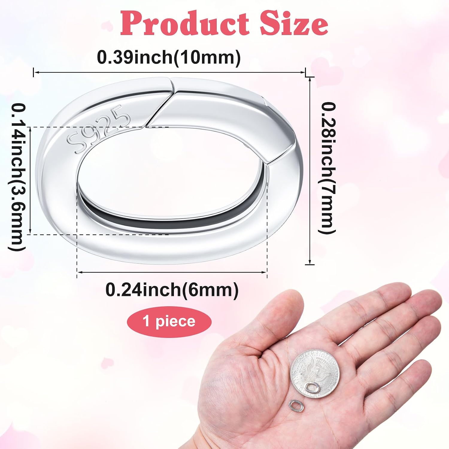 Pndeyo 2pcs 925 Sterling Silver Oval Jewelry Clasps, Hypoallergenic Necklace Enhancer Shortener, Spring Bail Clasp Rings Connector Clips for Bracelet Anklet Jewelry Making