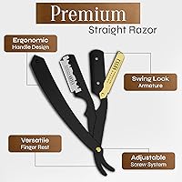 Vista 6 de Facón Navajas rectas para hombres - Kit de navaja de barbero profesional de borde recto con 100 cuchillas, afeitadora clásica de acero inoxidable