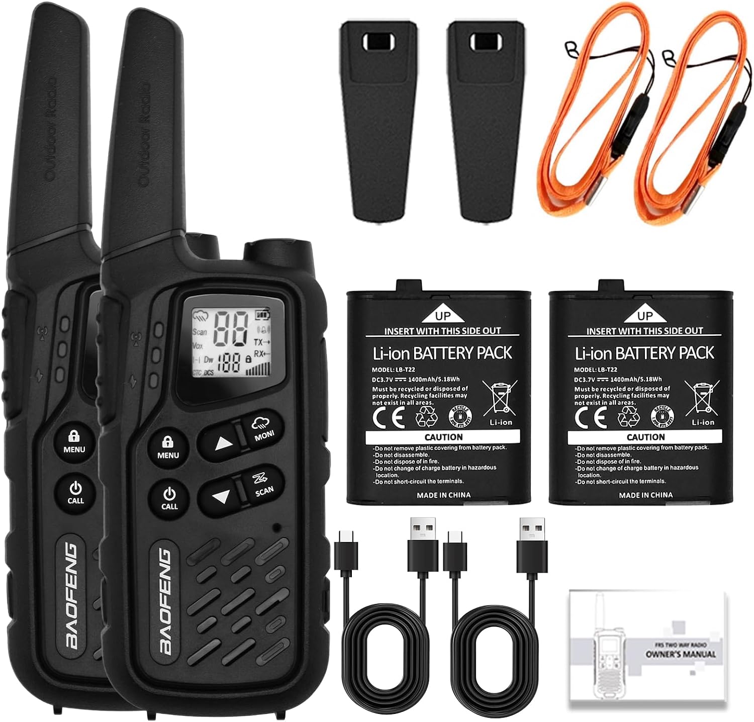 BAOFENG MP25 Walkie Talkies,Family Walkie Talkie Camping Essentials NOAA Weather Scan 155 Privacy Codes 22 FRS Channels 2PC (Black)