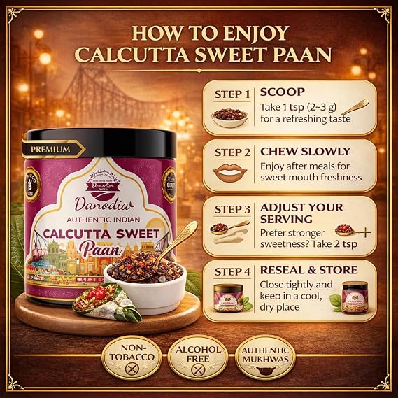 Danodia Foods Calcutta Sweet Paan Indian Mukhwas, Indian Mukhwas, 100g Pack | Indian mukhwas and mouth freshener for after-meal enjoyment, party bowls, gifting, office snacks and nostalgic desi flavor