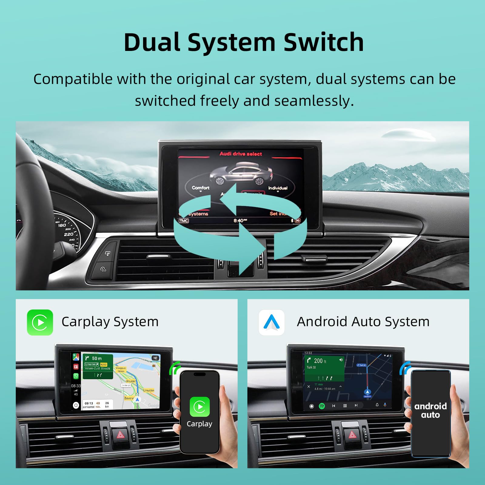 Andream Draadloze Carplay Retrofit voor Audi Q3 Q5 Q7 A1 A3 A4 A5 A6 C7 A7 A8 S5 S7, Draadloze Carplay Android Auto Module Ontvanger Box, Airplay Android Auto MMI Box, Ondersteuning
