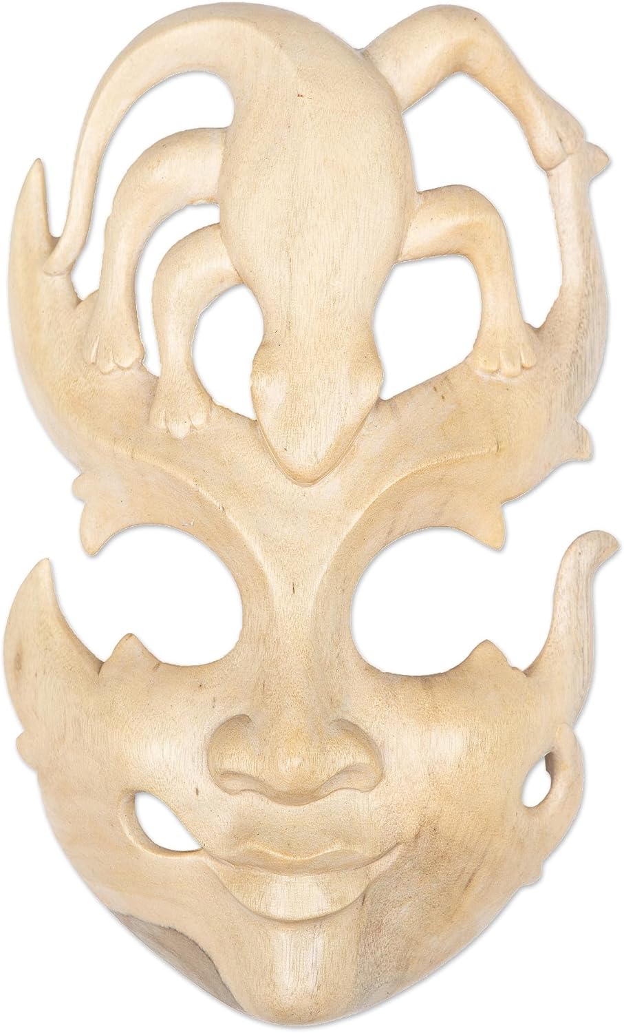 NOVICA Decorative Animal Themed Hibiscus Wood Mask, Beige, 'Gift Of The Gecko'