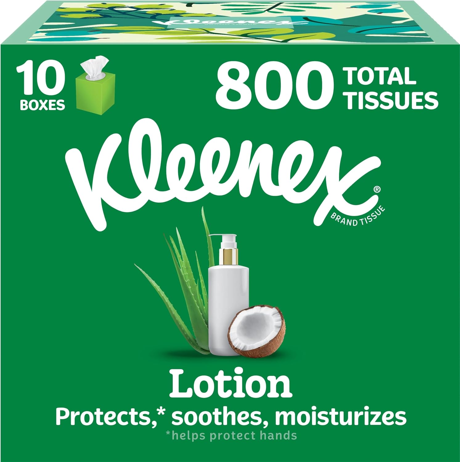 Kleenex Lotion Facial Tissues with Coconut Oil, 10 Cube Boxes, 80 Tissues Per Box, 3-Ply