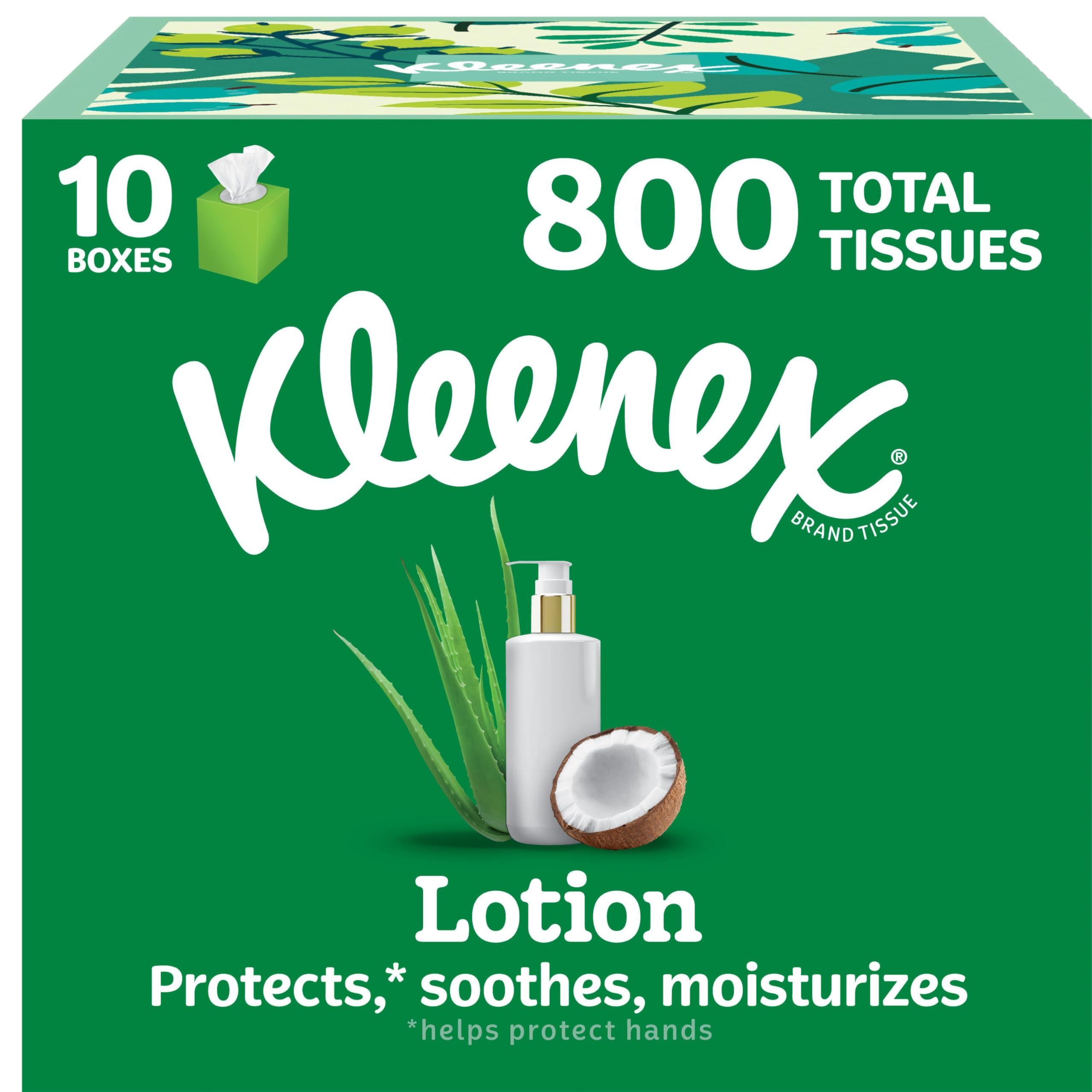 Kleenex Lotion Facial Tissues, 10 Cube Boxes, 80 Tissues per Box