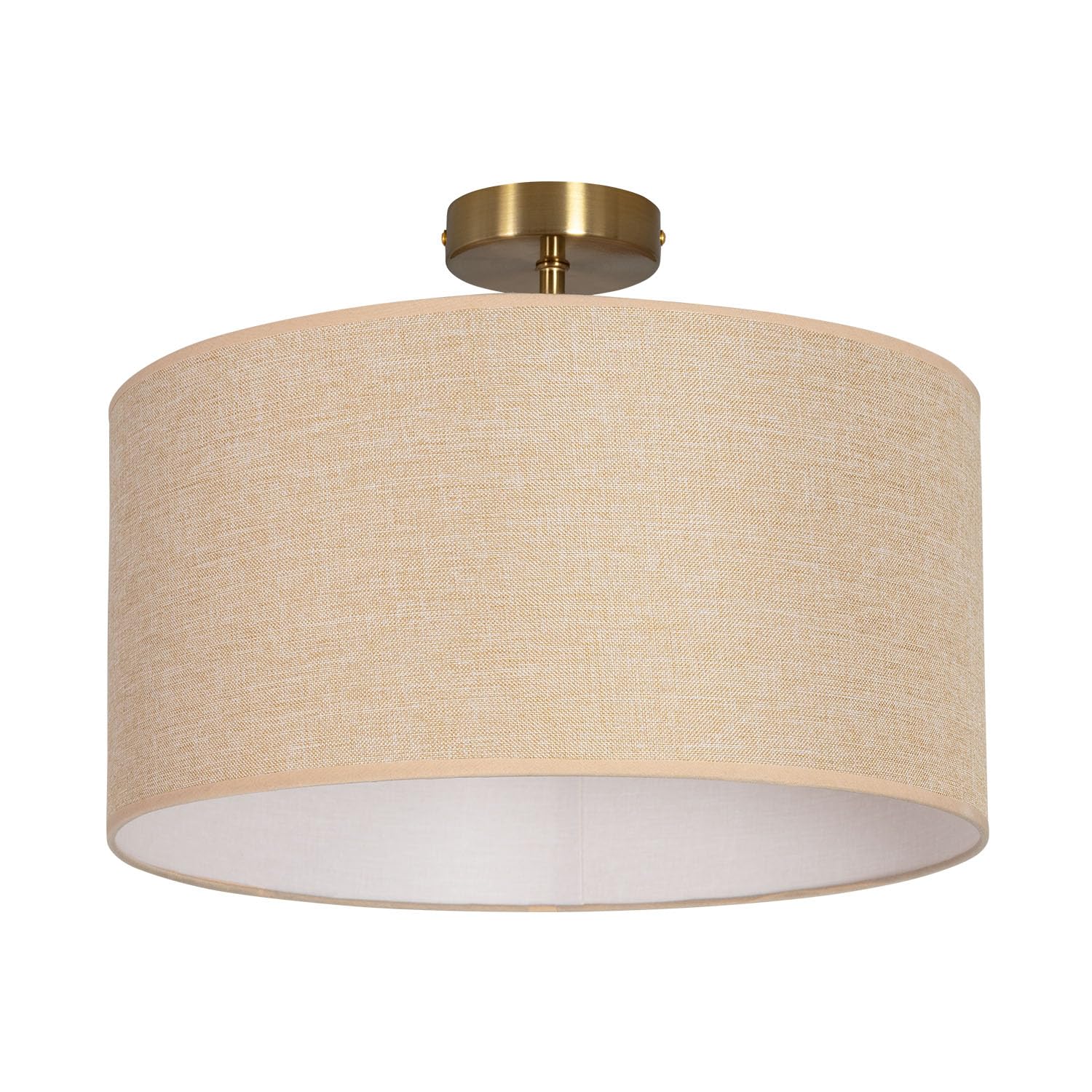 LEDKIA LIGHTING - Lámpara de Techo Quitón | Metal y Tela | Estilo Vintage | Compatible con Bombilla E27 | Acabado Dorado Satinado | Para Salón, Comedor, Dormitorio, Beige, Textil, Metal
