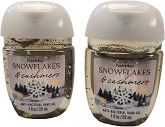 Bath and Body Care - Travel Size Sanitizer - 2 piece Bundle Set Hand Gel - 1 Fl Oz each - Label Artwork Varies (SNOWFLAKES & CASHMERE)