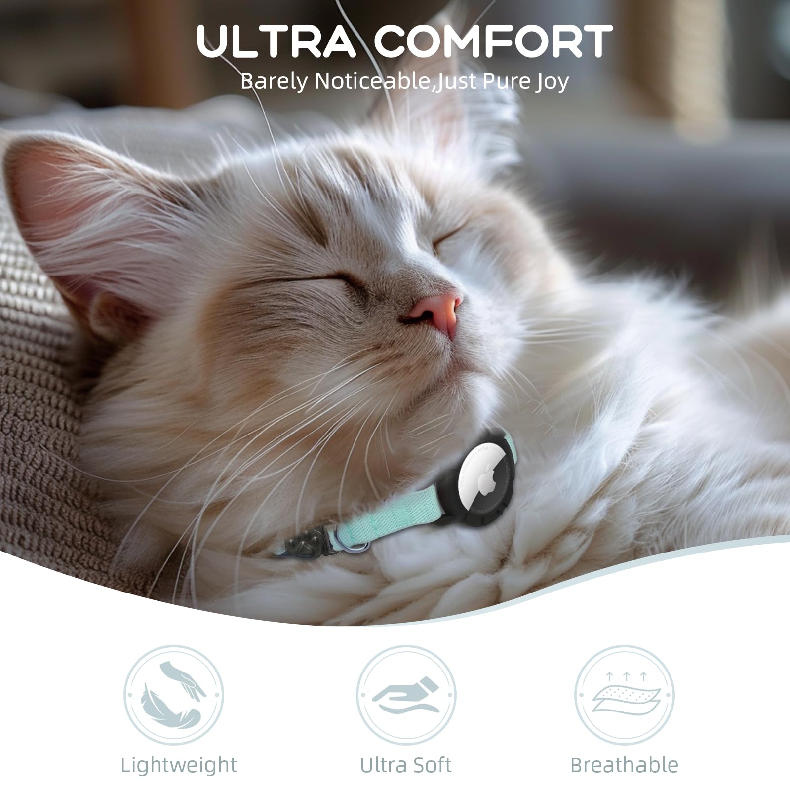 AirTag Katzenhalsband, sucegi dehnbares Kätzchenhalsband mit Apple-Airtag-Halterung und Glocke, Breakaway-Design, ultraelastisches GPS-Tracking, Katzenhalsbänder für Katzen und Welpen, (19,1 - 32,5 cm