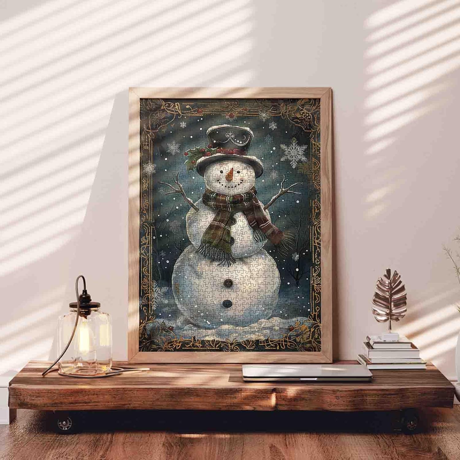 Tucocoo White Snowman Jigsaw Puzzle 1000 Pieces Puzzles for Adults, Winter Snowflakes Retro Art Puzzles for Challenging Family Activity Games 27x20 inch DIY Puzzle for Home Decor Gifts