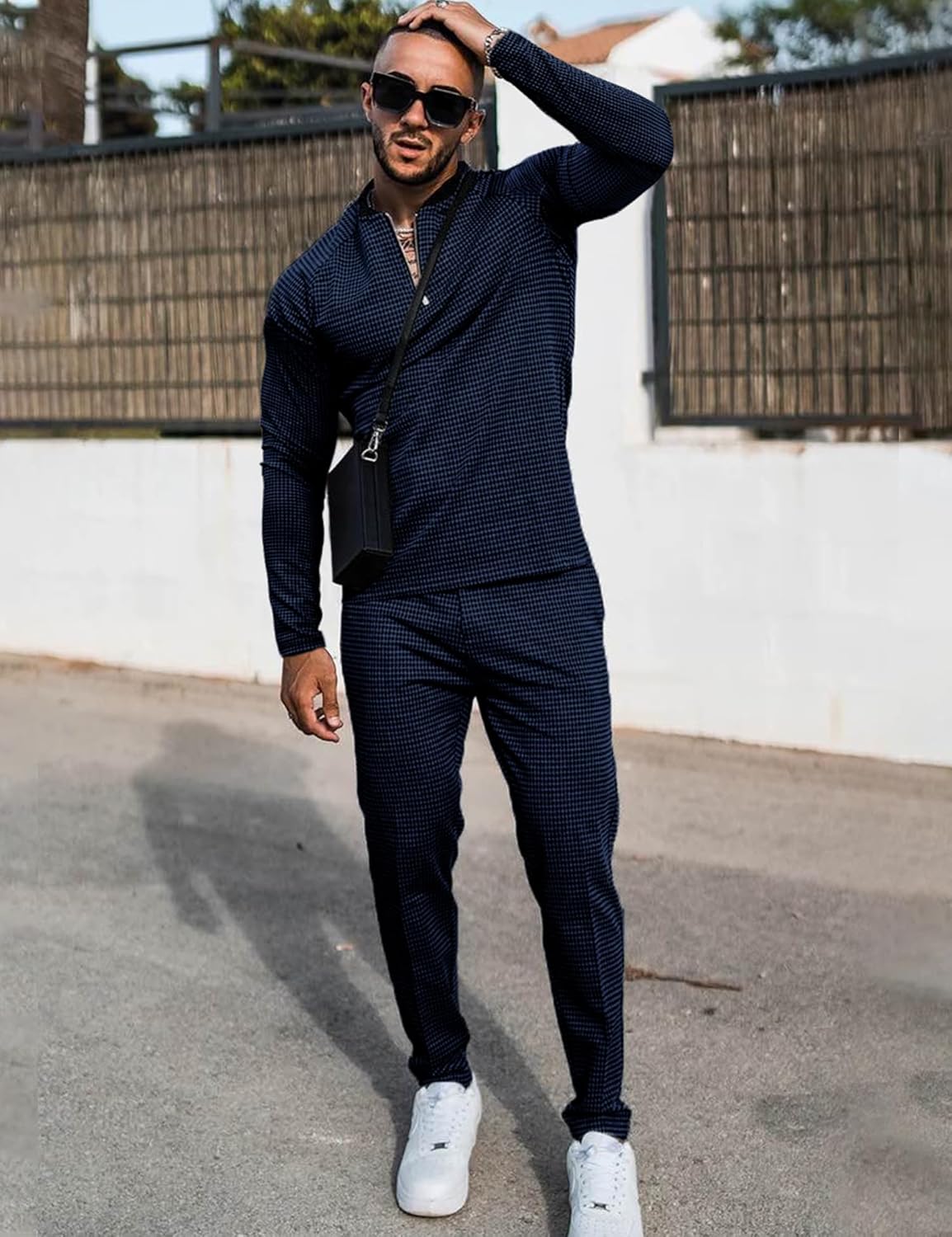 LecGee Mens 2 Piece Tracksuit Long Sleeve Zip Polo Shirts Set Jogging Casual Sweatsuit Athletic Outfits - Image 2