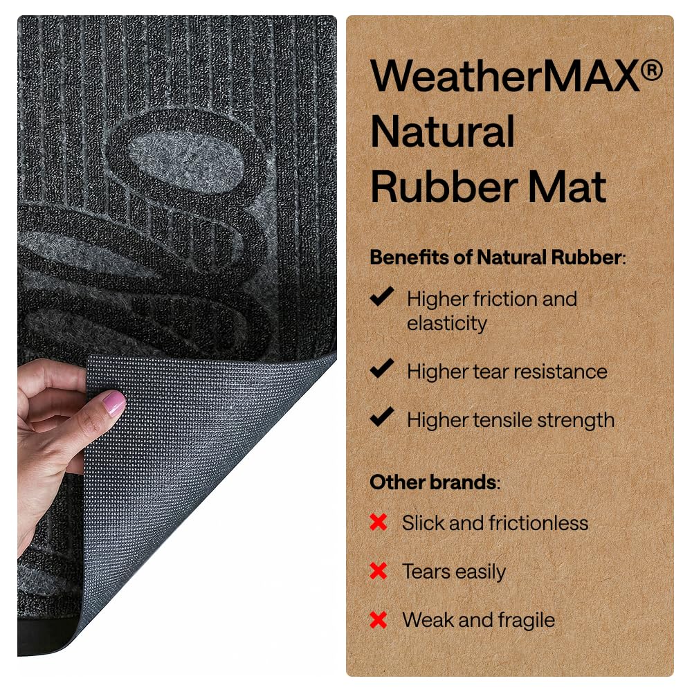 GORILLA GRIP WeatherMAX - Felpudo 100 % impermeable para todas las estaciones, 35 x 23 pulgadas, goma natural diseñada en Estados Unidos, resistente a las manchas y a la decoloración, tapete de bajo
