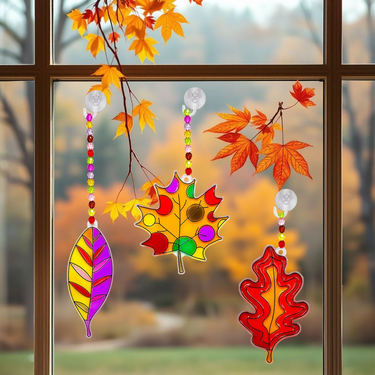 Sonnenfänger-Set, 32 Sets, Herbstblatt-Sonnenfänger, Fensterkunst, Farbe, Sonnenfänger, DIY-Bastelsets, Herbst-Ahornblatt-Sonnenfänger, Großpackung für Klassenzimmer, Erntedankfest, Ernte, Party