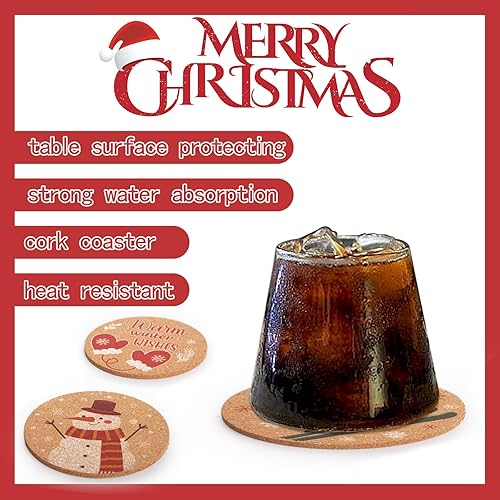 Miniatura 3 de HANSGO 12 posavasos de corcho de Navidad, tapete de corcho de madera para bebidas, fiesta de Navidad, mesa de cocina en el hogar