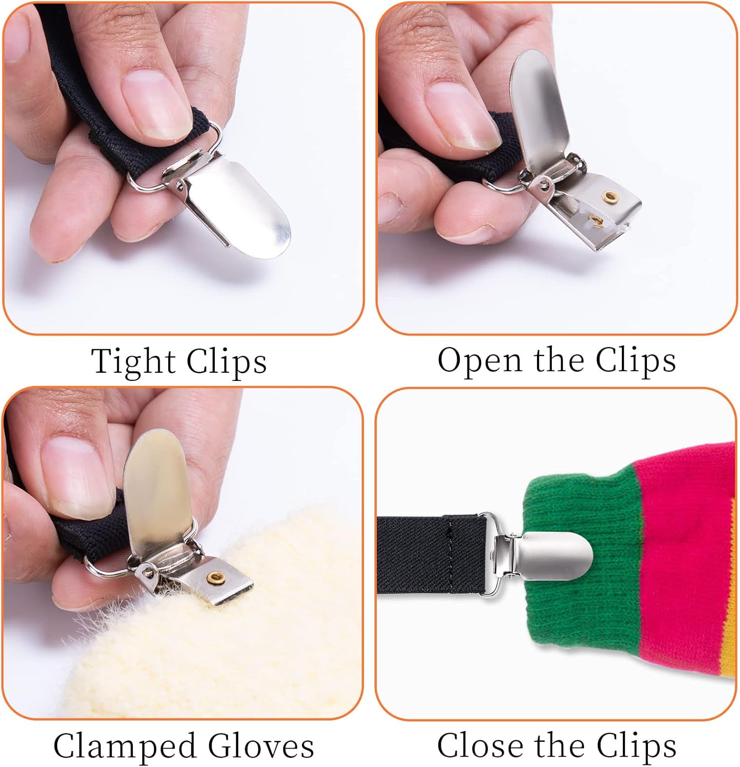 Elastic Mitten Clips Adjustable Gloves Straps for Kids and Adults - Tight Steel Grip Glove Clips - Image 3