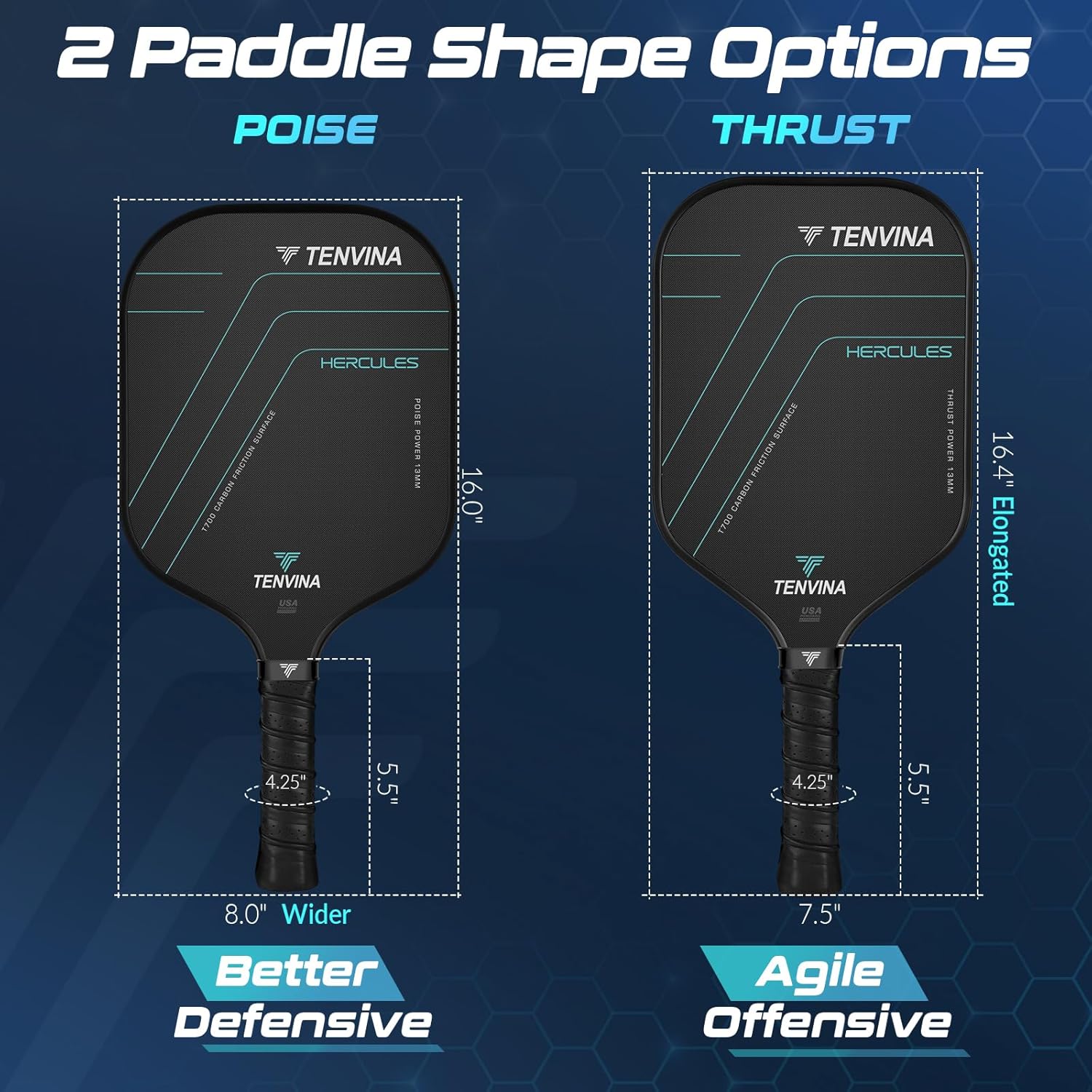 TENVINA Pickleball Paddles, Multi-Layer T700SC Textured Carbon Fiber Pickleball Paddle, 4-Types of Thicknesses and Shapes, USAPA Approved Pickle Ball Paddle, Strong Power and Spin Surface - Image 4