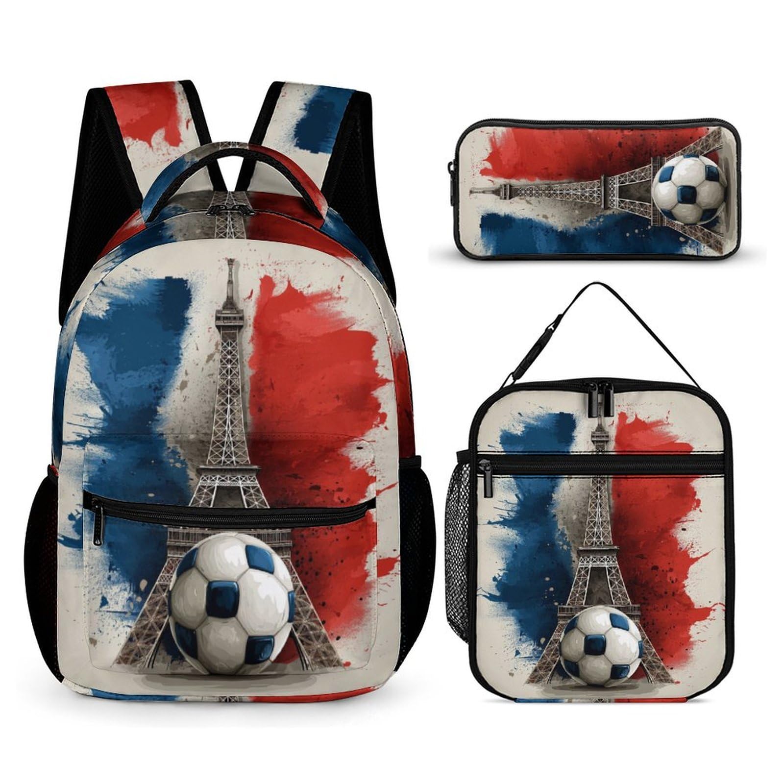 Sac d'École Ballon de Foot Garçon Primaire avec Sac Repas Isotherme et Trousse, Cartable Ballon de Football CP CE1 CE2 Élémentaire