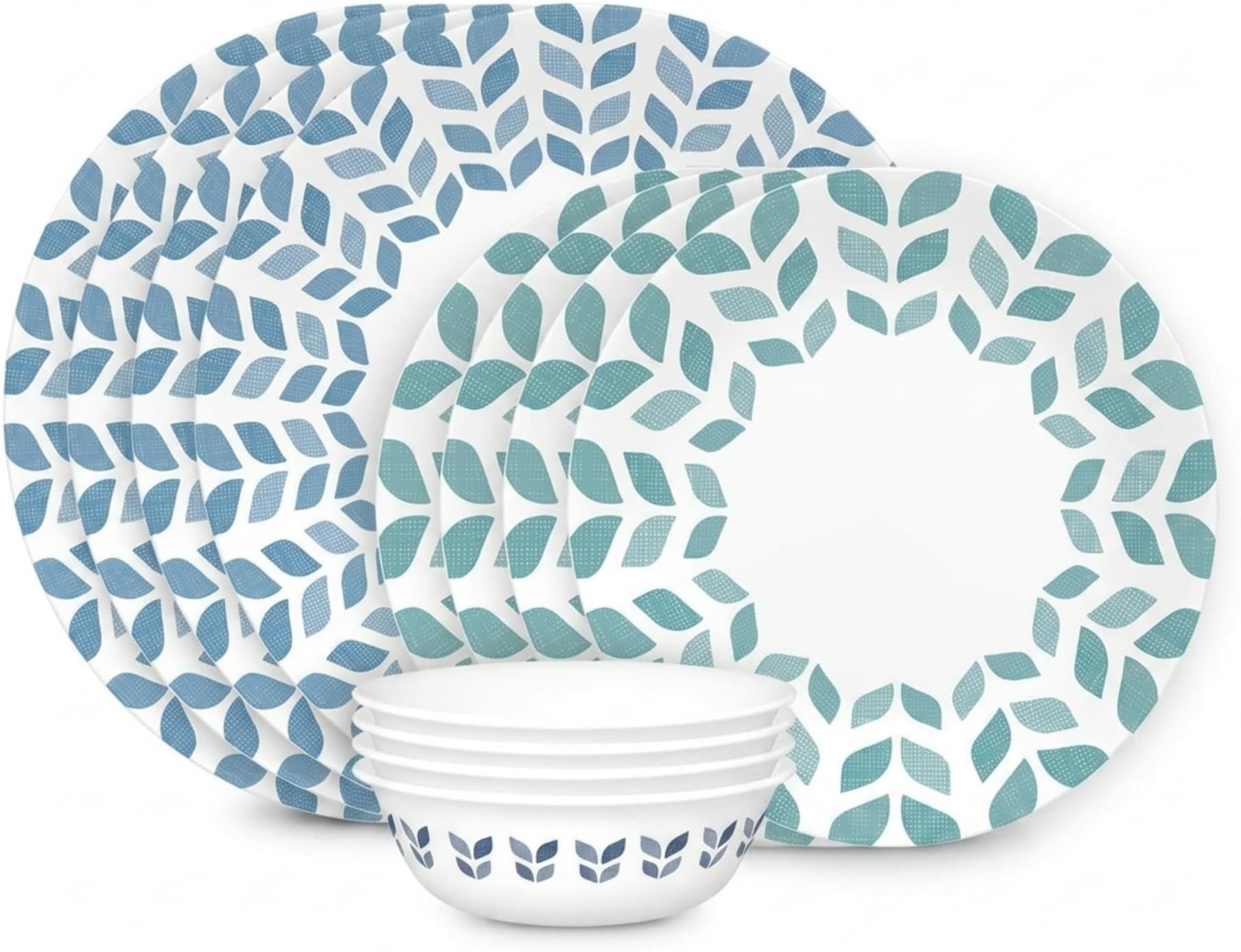 Corelle Vitrelle Glass Dinnerware Set, Chip & Crack Resistant Triple Layer Glass, 12-PC Dinnerware Set, Northern Pines