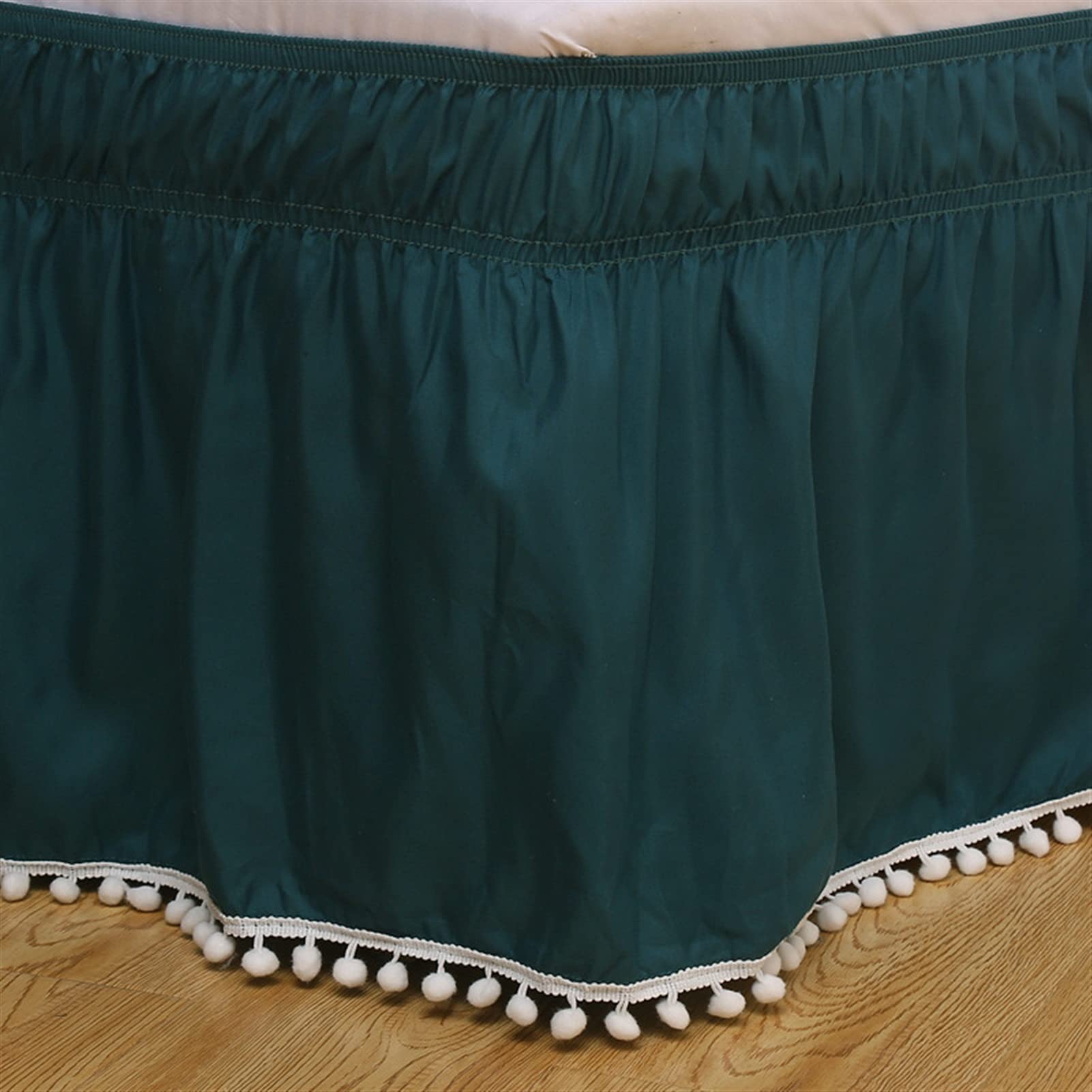 Weicher Rüschen Bettrock Elegant Bequem Pompon Plissee Wickelrock Stretch Faltenfrei Rüschen Bettrock Grün 150 x 200 x 38 cm