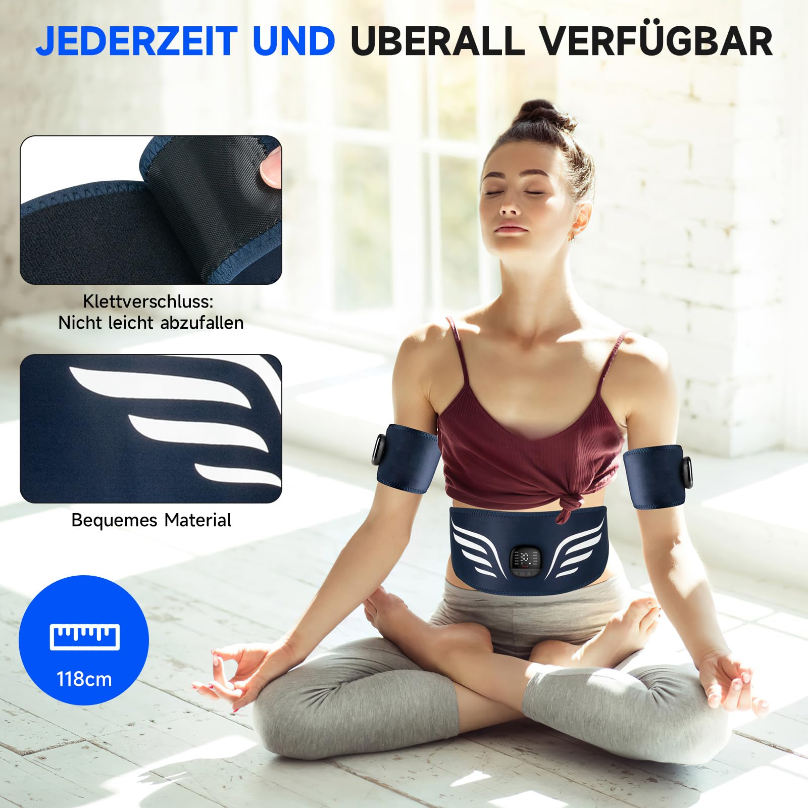 Profey EMS Bauchmuskeltrainer, Bauchmuskeltrainer Elektrisch für Arm Bein, EMS Trainingsgerät mit 10 Modi und 30 Intensitäten, EMS Gerät Bauchtrainer mit Aluminium-Elektroden, Kalorienanzeige