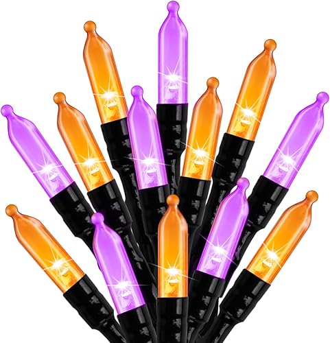 Miniatura 17 de Luces moradas de Halloween para exteriores, 33 pies, 100 luces LED impermeables de Navidad con 8 modos de iluminación, decoraciones de Halloween