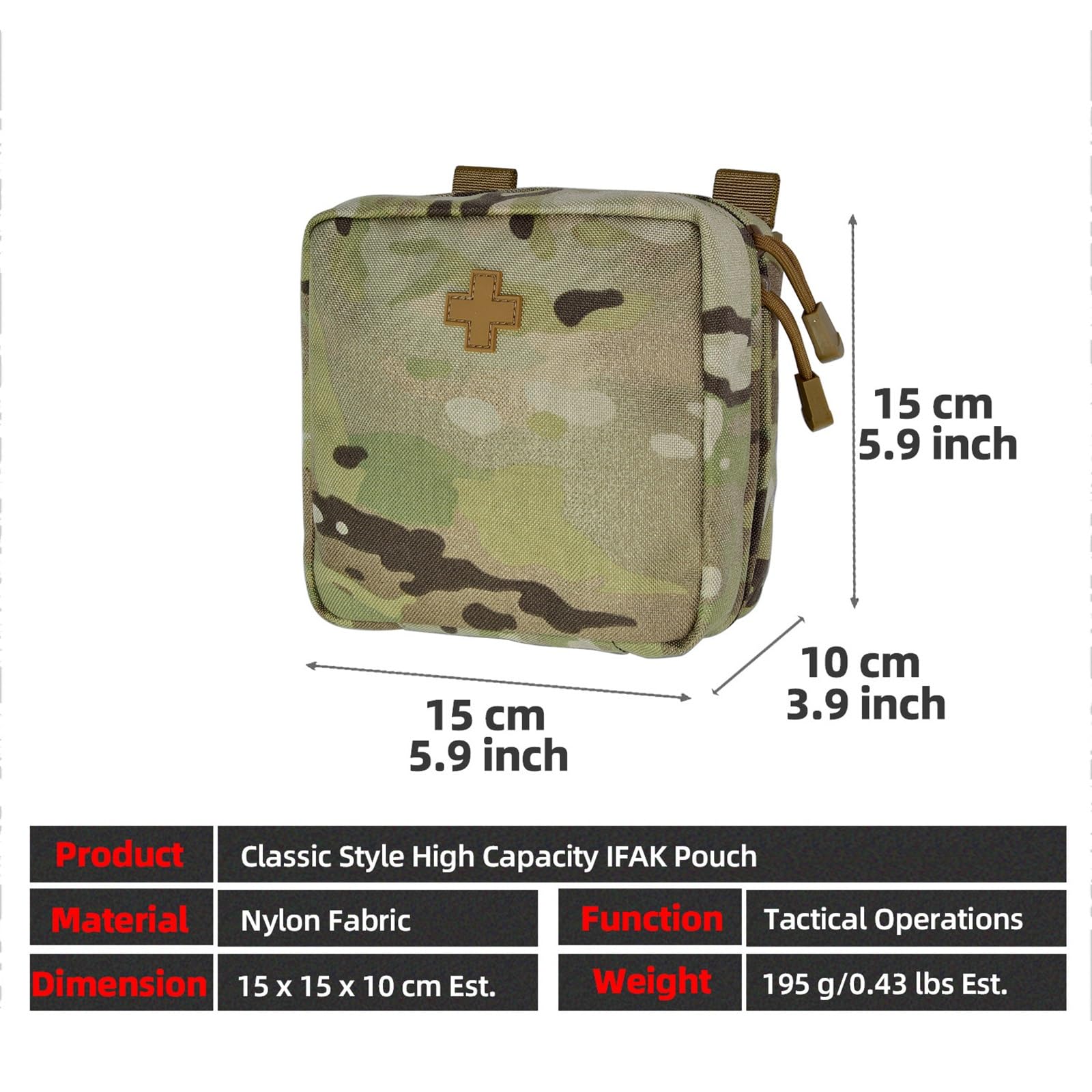 Taktyczna kwadratowa duża torba MOLLE na apteczkę pierwszej pomocy | Nylon 1000D, Powłoka PU, Konstrukcja clamshell z pełnym otwarciem, Dwie kieszenie z siatki na zamek(MC)